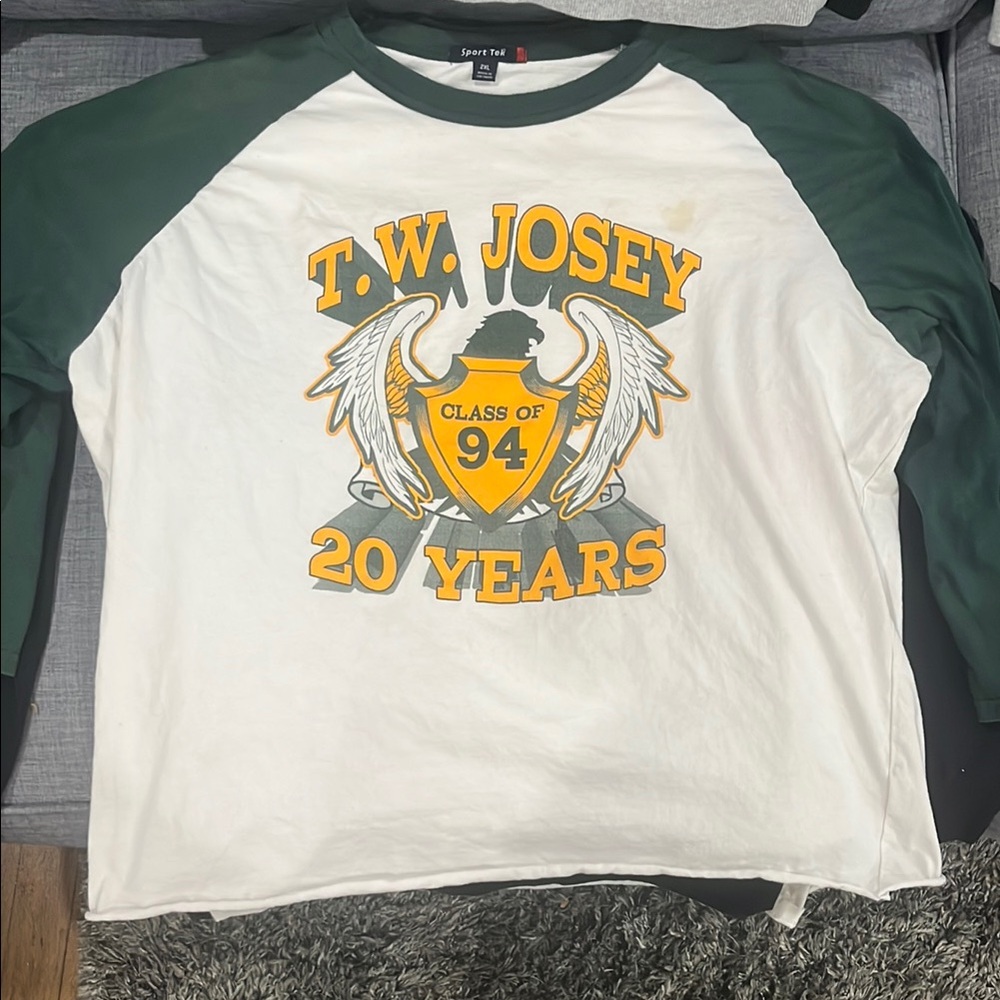 Green and White T.W. Josey Kids Raglan Shirt